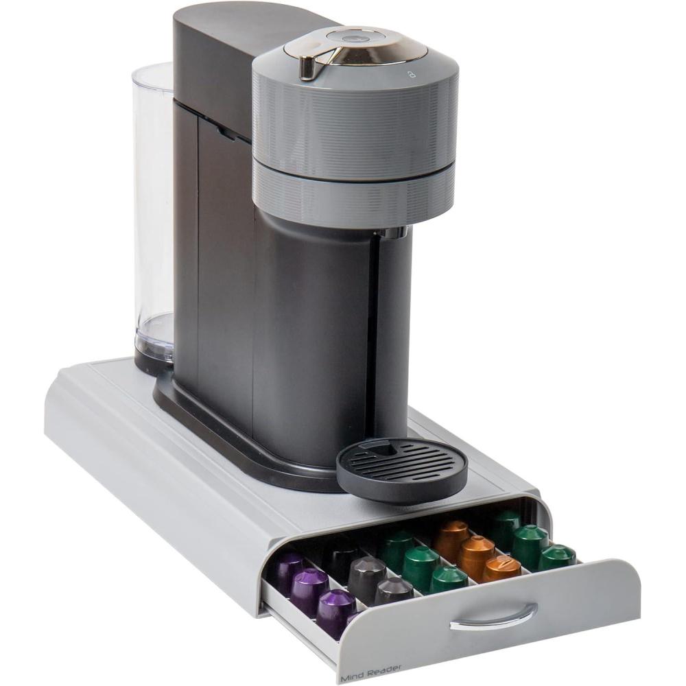 imageMind Reader Nespresso Compatible Capsule Drawer Countertop Organizer Coffee Pod Holder Storage 925L x 15W x 2H RedGray