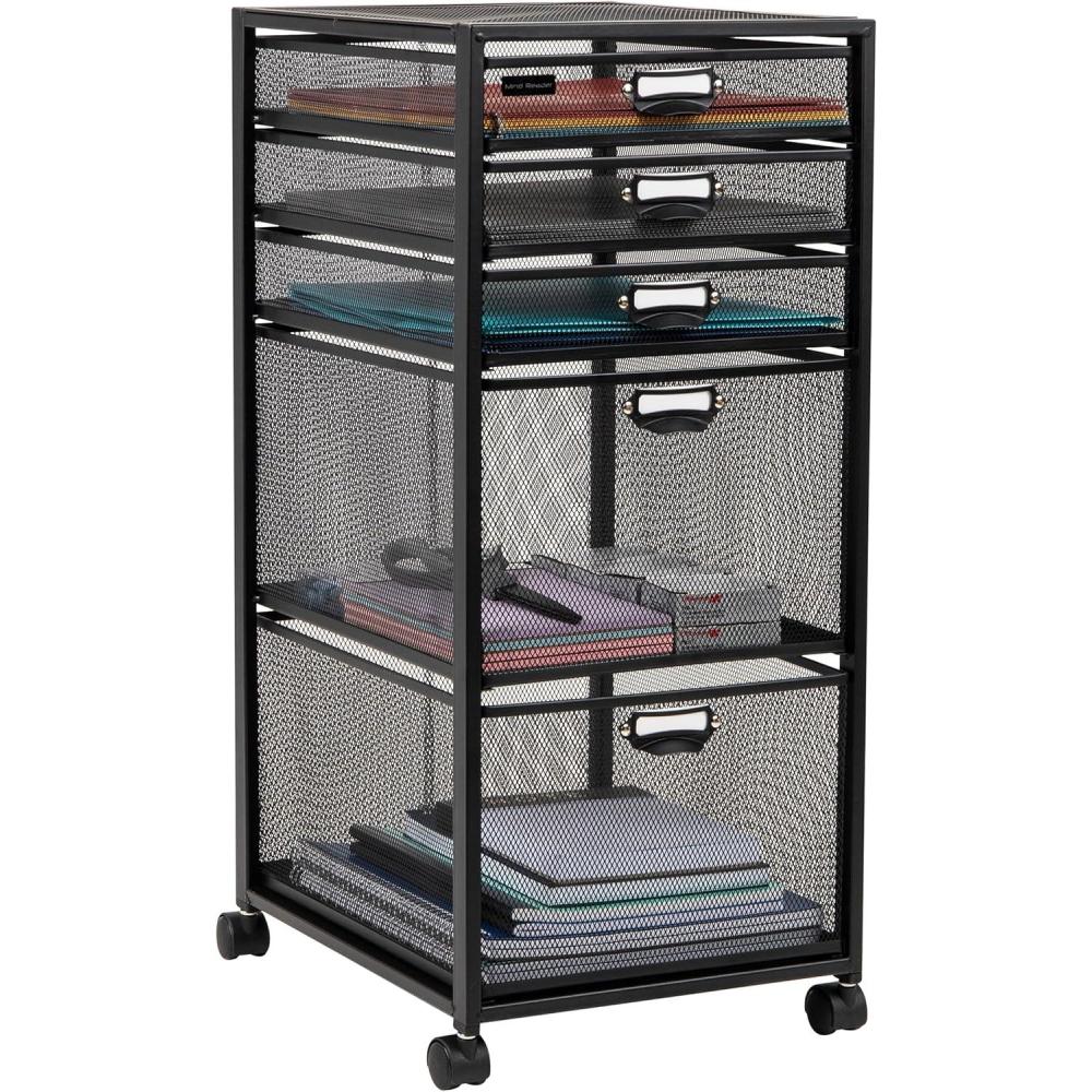 imageMind Reader Office Storage Organizer with Mesh Drawers Label Holders and Optional Wheels Metal Mesh Black5Drawers