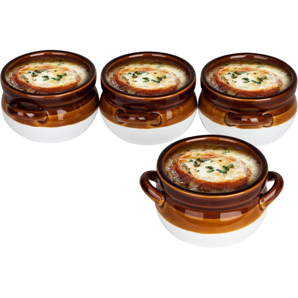 imageMind Reader Onion Soup Crocks Dishwasher Microwave Safe Serving Kitchen Ceramic 45 L x 365 W x 385 H Set of 4 Brown