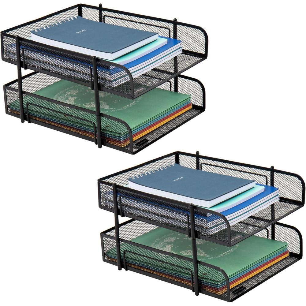 imageMind Reader Paper Tray Desk Organizer Stackable Storage Office Metal Mesh 105 L x 1325 W x 75 H Set of 2 Black12Pack