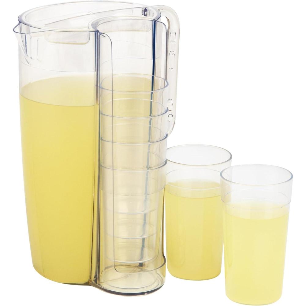 imageMind Reader Pitcher and Cup Set 6 Cups Drink Pitcher with Lid Glass Storage Serving Set 65L x 65W x 105H Clear