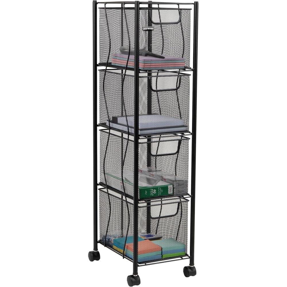 imageMind Reader Rolling Cabinet with Drawers Desk Art Supply Organizer Storage Kitchen Metal Mesh 8L x 11W x 315H Black