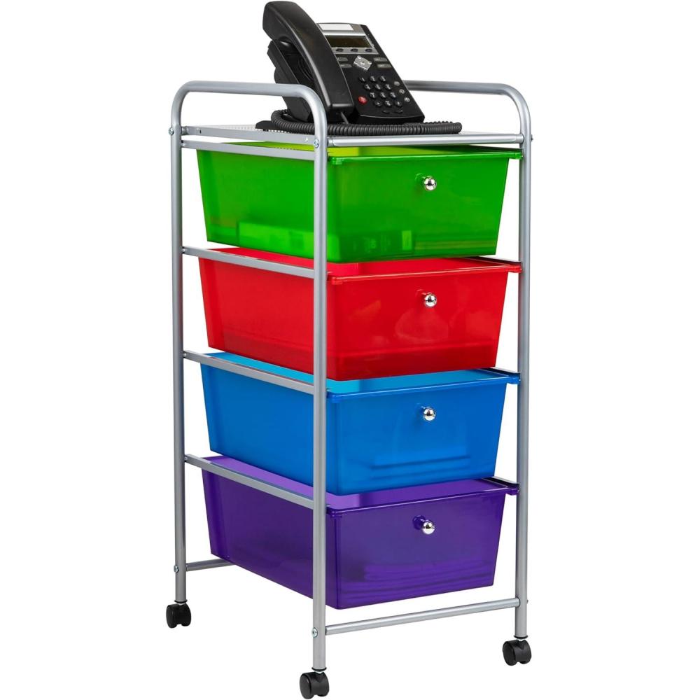 imageMind Reader Rolling Cart with Drawers Utility Cart Craft Storage Kitchen Metal 1275L x 1525W x 30H Multicolor