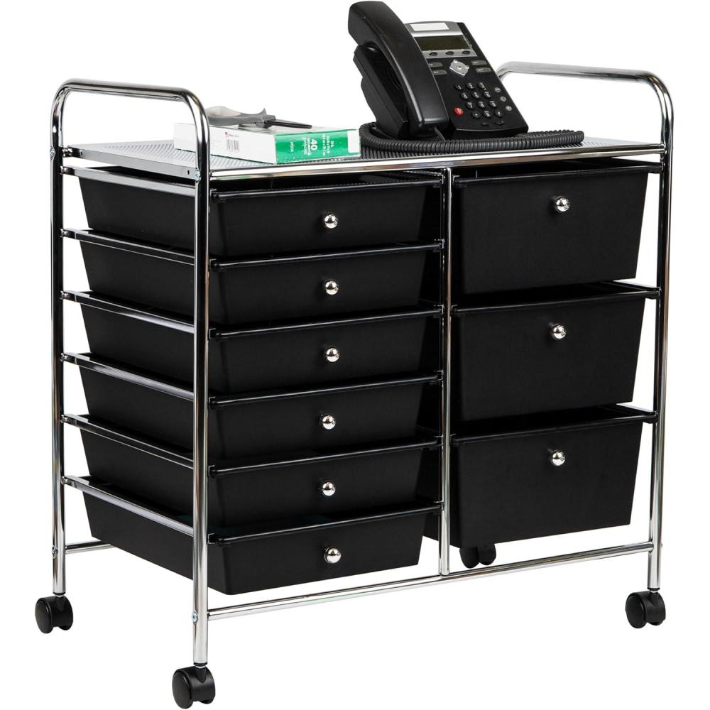 imageMind Reader Rolling Cart with Drawers Utility Cart Craft Storage Kitchen Metal 2425L x 1525W x2625H White SilverBlack