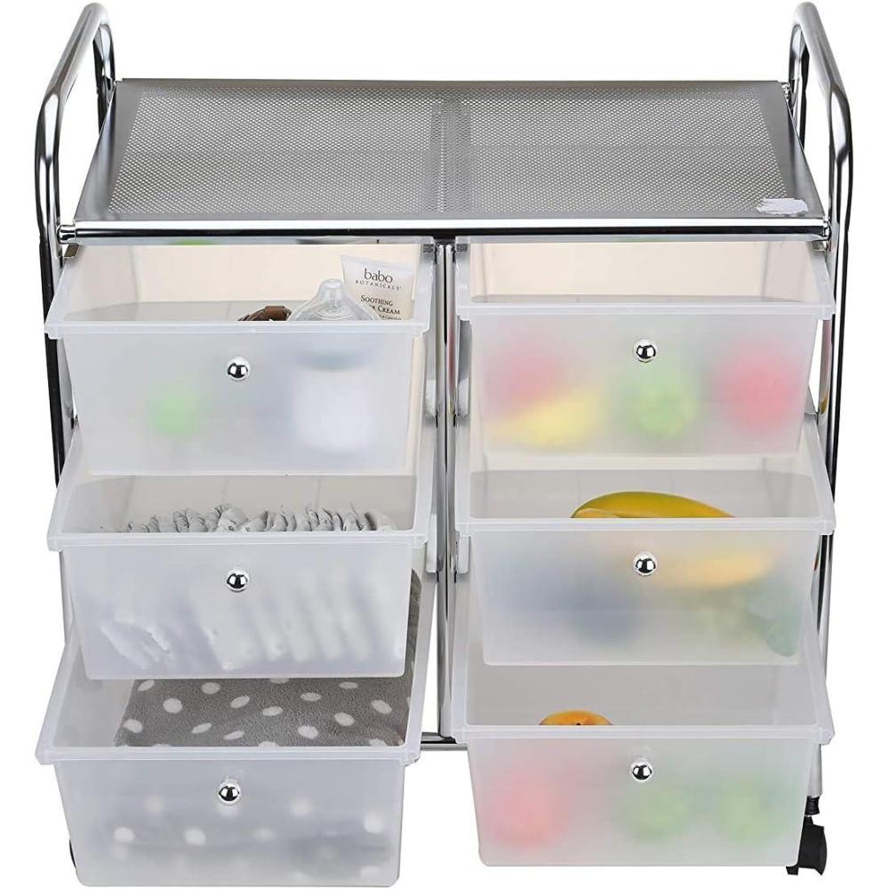 imageMind Reader Rolling Cart with Drawers Utility Cart Craft Storage Kitchen Metal 2425L x 1525W x2625H White SilverWhite 6 Drawer