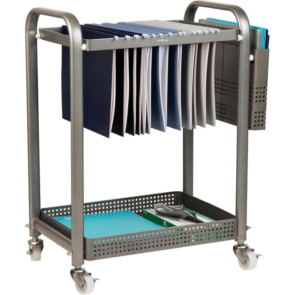 imageMind Reader Rolling File Cart Organizer Utility Cart Storage Classroom Office Metal 22 L x 12 W x 255 H SilverSilver