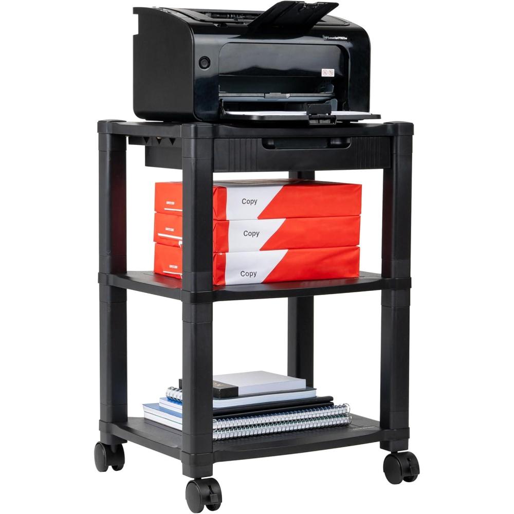 imageMind Reader Rolling Printer Cart Utility Cart Printer Stand Desk Storage Office 1725L x 135W x 245H 3Tier Black