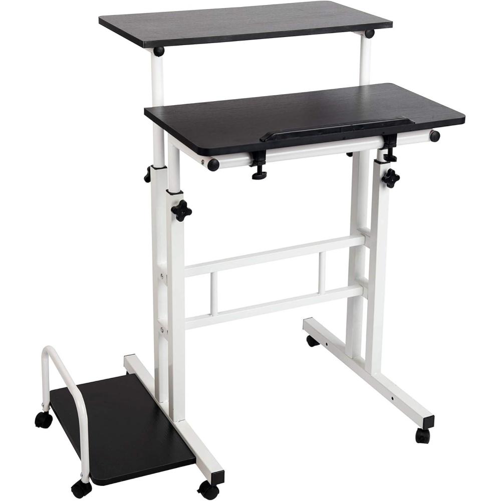 imageMind Reader SDROLLBKWH Mobile Sitting Standing Desk Rolling Reversible Home Office Laptop Workstation with Side Storage Locking Wheels Large BlackWhiteLarge BlackWhite