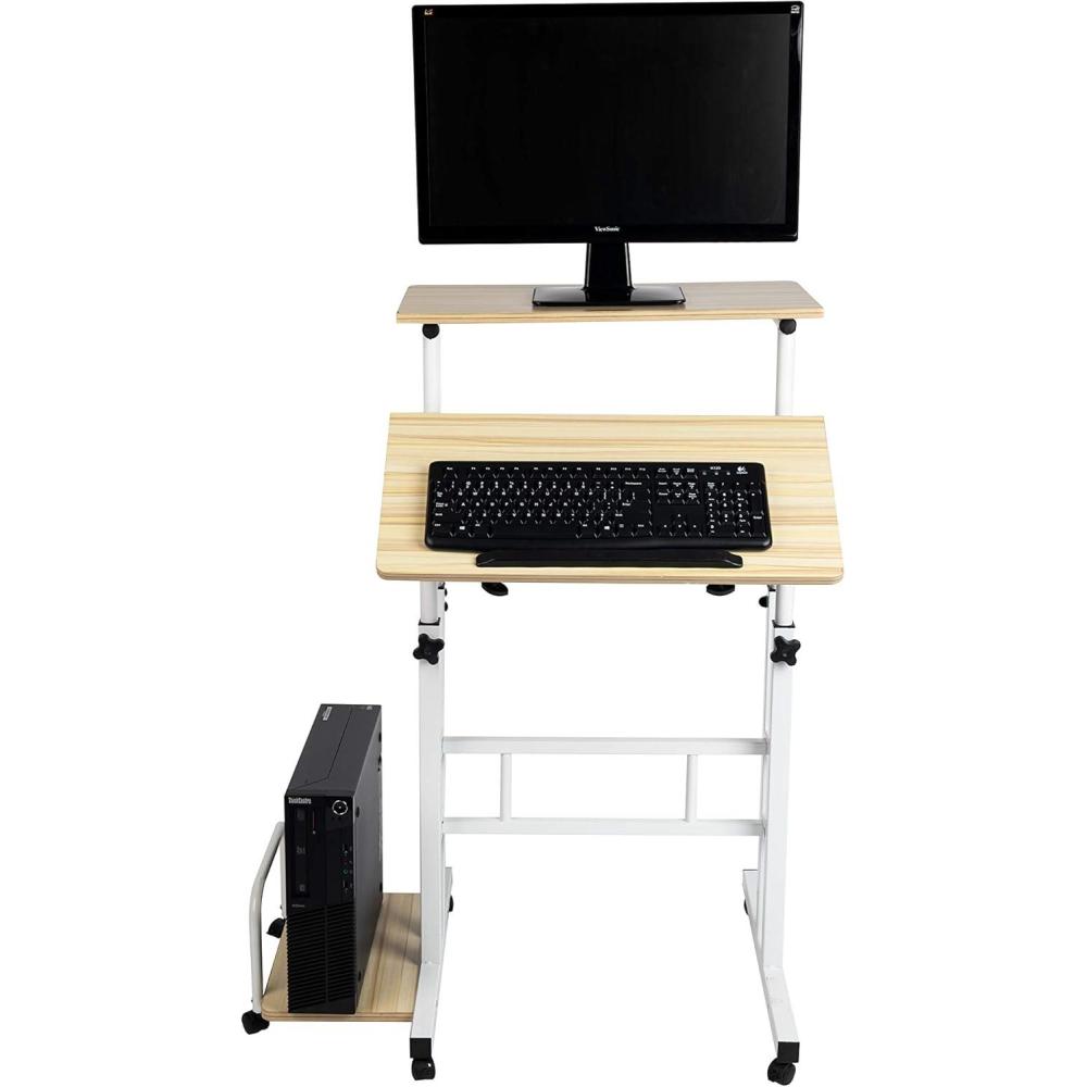 imageMind Reader SDROLLWHT Mobile Sitting Standing Desk Rolling Reversible Home Office Laptop Workstation with Side Storage Locking Wheels Large White