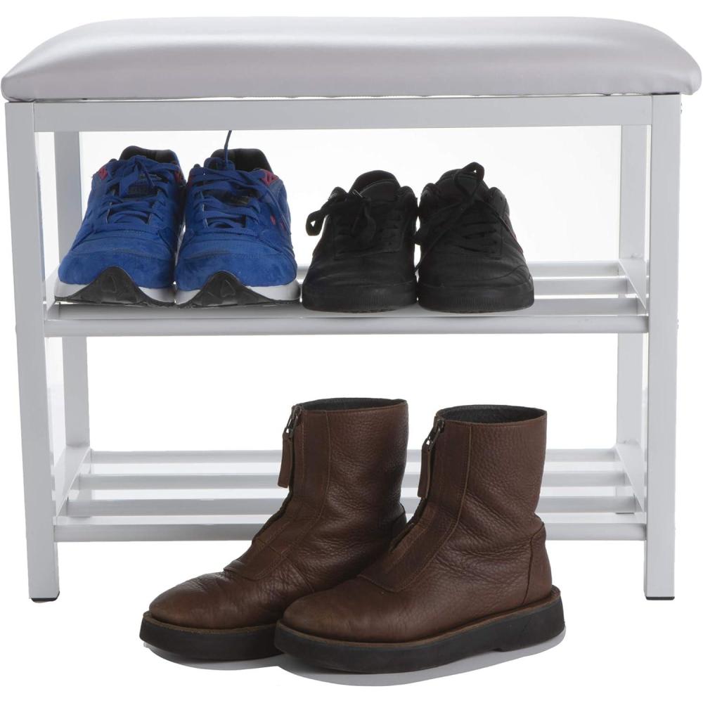 imageMind Reader Shoe Bench Shoe Organizer Shoe Rack Padded Bench Storage Entryway Metal 235 L x 118 W x 1988 H WhiteWhite