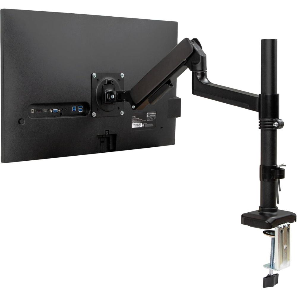 imageMind Reader Single Monitor Arm for 1332 Inch Screens Gas Spring VESA Desk Mount 180 Rotation 180 Swivel 65 Tilt Integrated Cable Management Holds up to 198 lbs Black