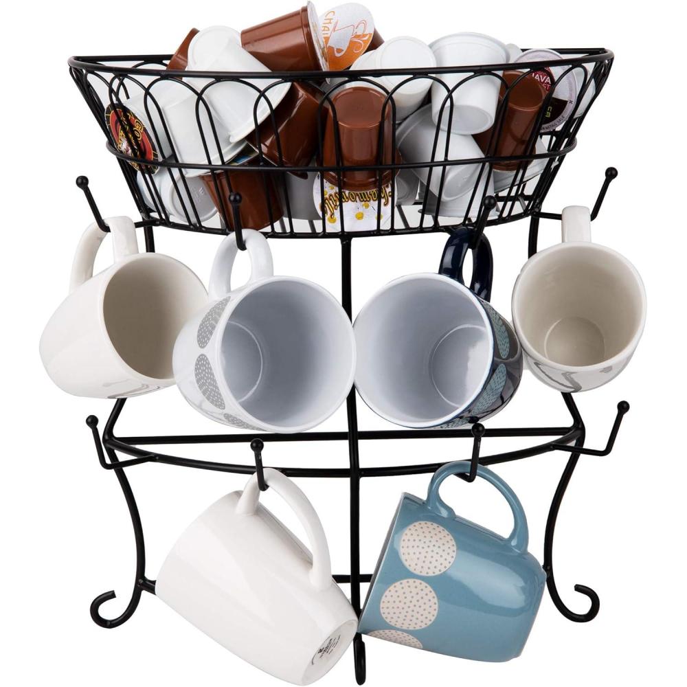 imageMind Reader Single Serve Coffee Pod Organizer amp Mug Tree 22 pod and 8 Mug Capacity Metal 9L x 9W x 1775H Black