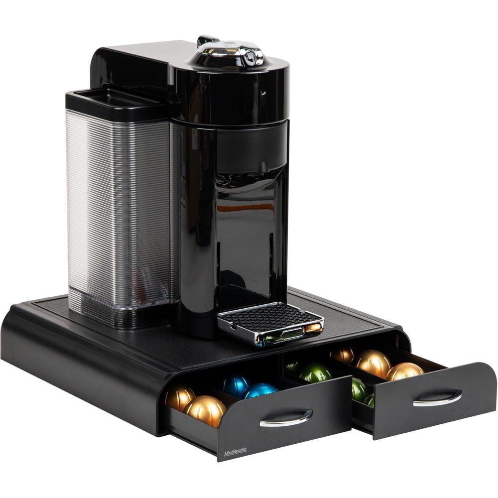 imageMind Reader Single Serve Coffee Pod Organizer with 2 Drawers Compatible with 18 Vertuoline 777 fl oz or 72 Original Nespresso 135 fl oz capsules Plastic 1325L x 1275W x 25H Black