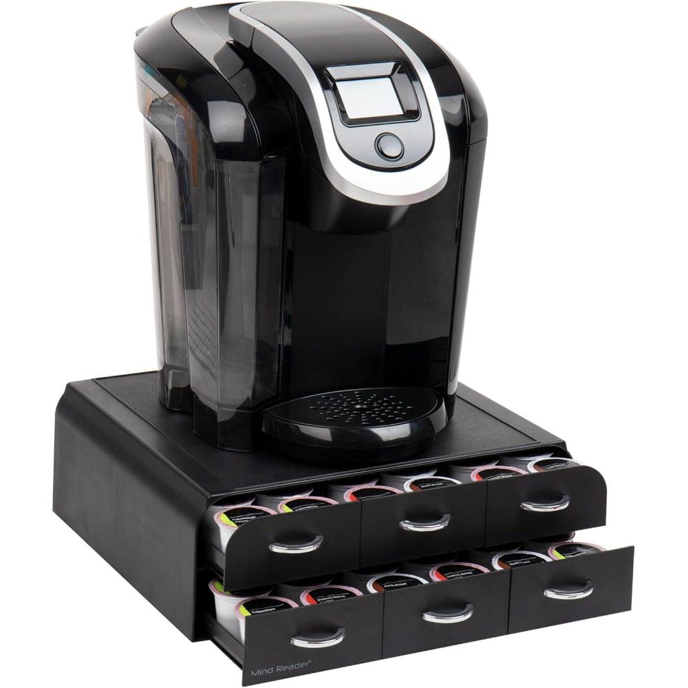 imageMind Reader Single Serve Coffee Pod Organizer with 3 Drawers 36 Pod Capacity Countertop 135L x 1225W x 25H RedBlack