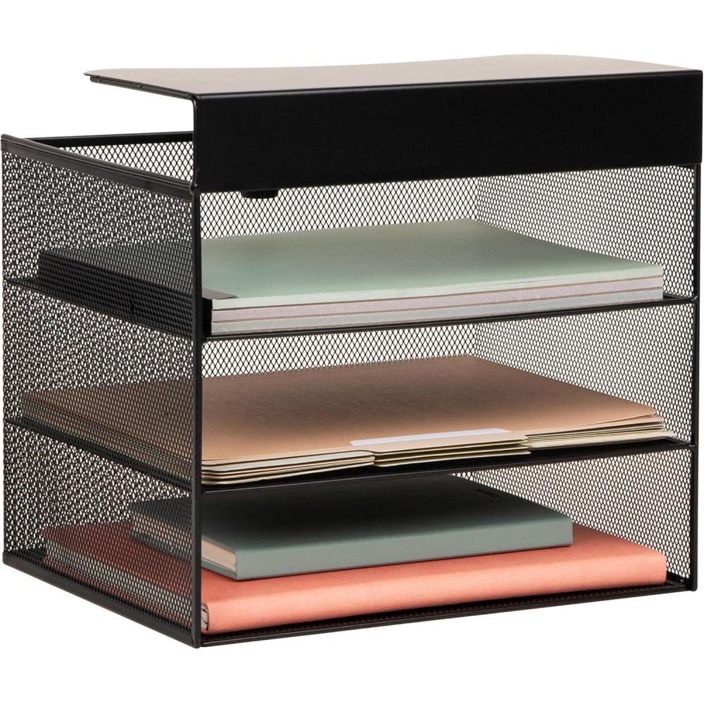 imageMind Reader SlideOn Under Desk File Organizer No Tools Required Hanging Storage for Laptops Folders and Notebooks Metal BlackHorizontal