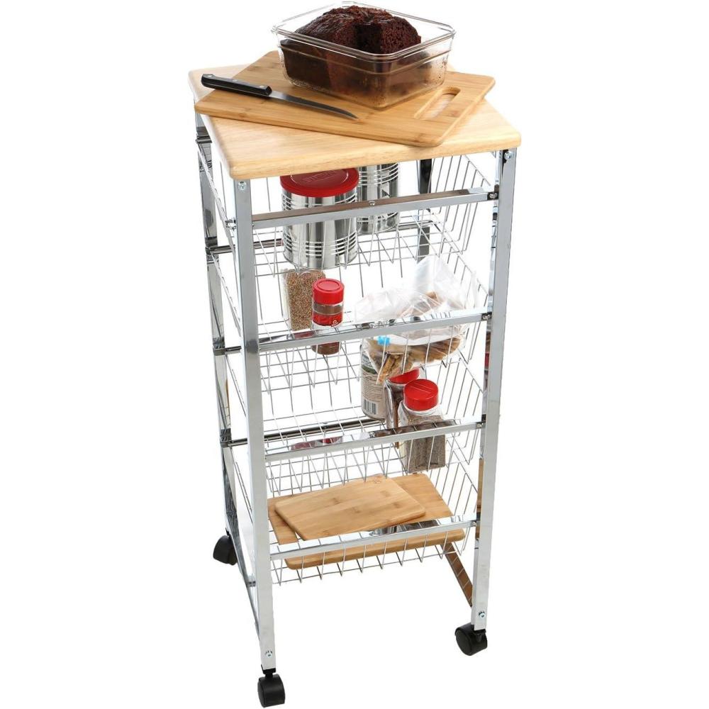 imageMind Reader Stainless Steel Mobile Kitchen Cart Bar Cart Office Cart Utility Cart