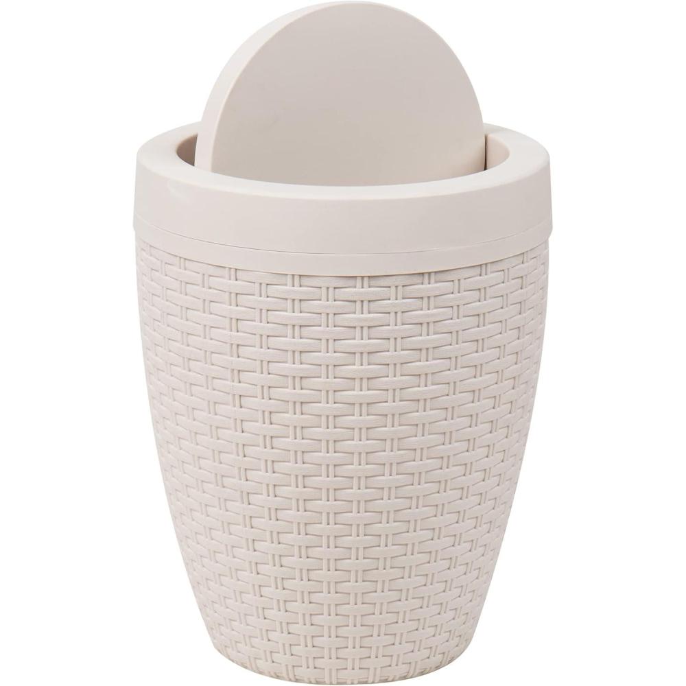 imageMind Reader Trash Can 55L 15 gal Capacity Bathroom Decor Hands Free Lid Square 775 L x 775 W x 11 H IvoryIvory Round Bin