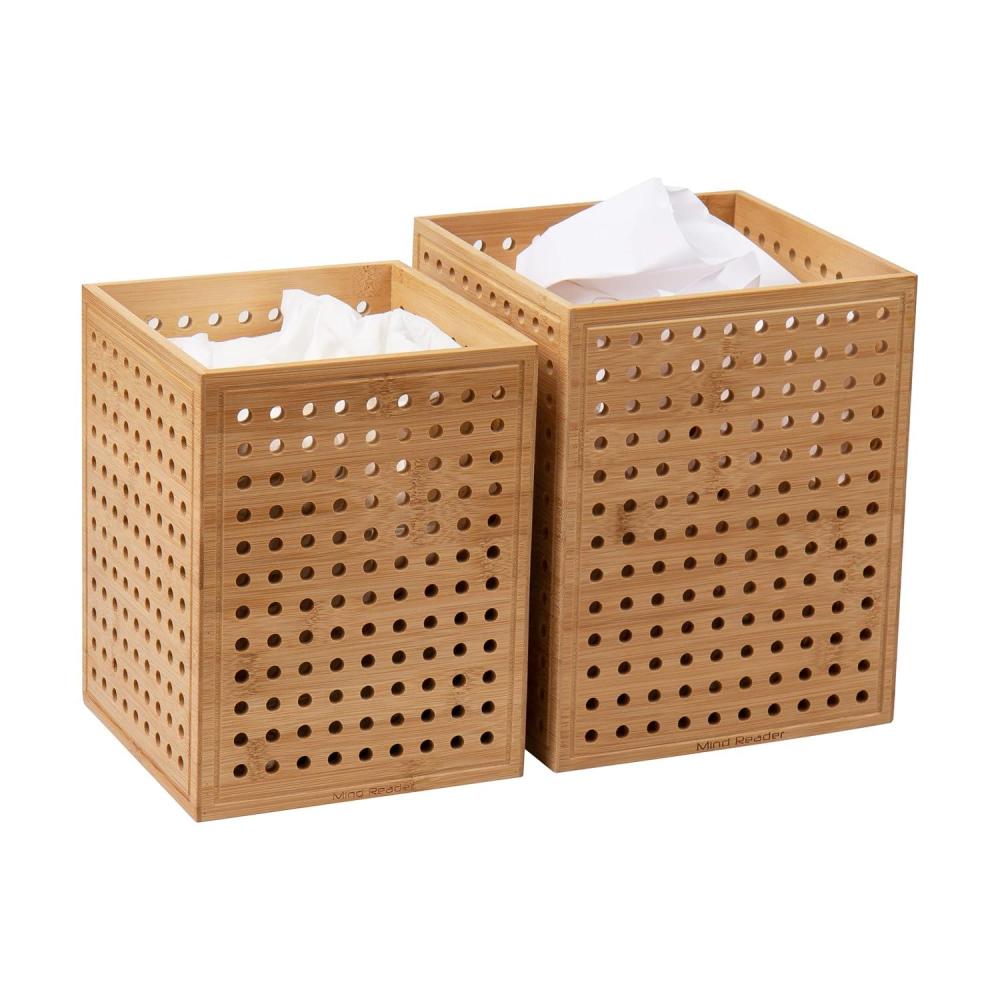 imageMind Reader Trash Can Set of 2 Waste Paper Basket Office Bedroom Restroom Rayon from Bamboo 8 L x 8 W x 10 H Brown