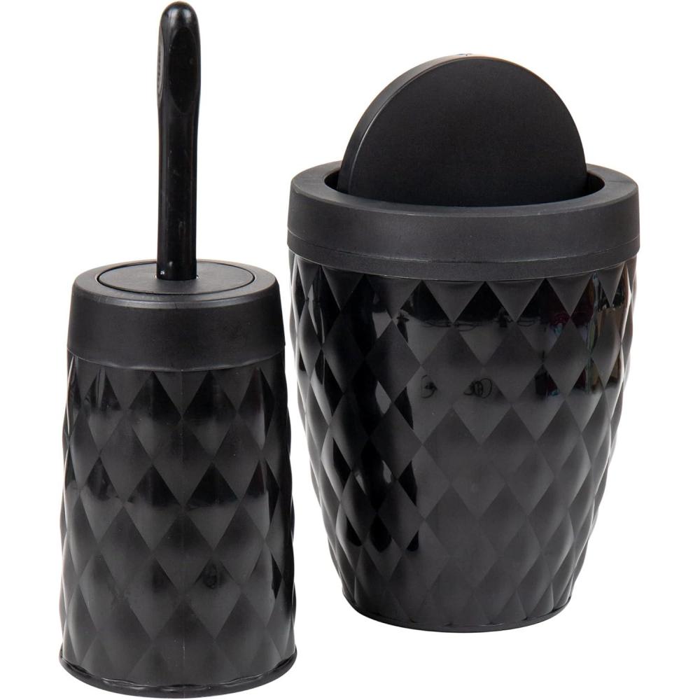 imageMind Reader Trash Can and Toilet Brush Set Bathroom Decor Swivel Lid Accessories 875 W x 1125 H 2 Piece Set GrayBlack