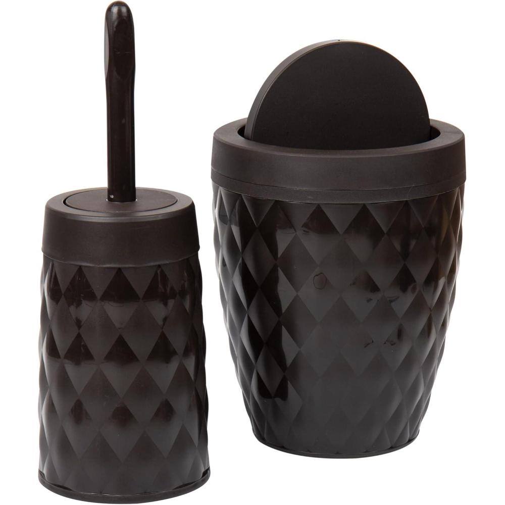 imageMind Reader Trash Can and Toilet Brush Set Bathroom Decor Swivel Lid Accessories 875 W x 1125 H 2 Piece Set GrayBrown