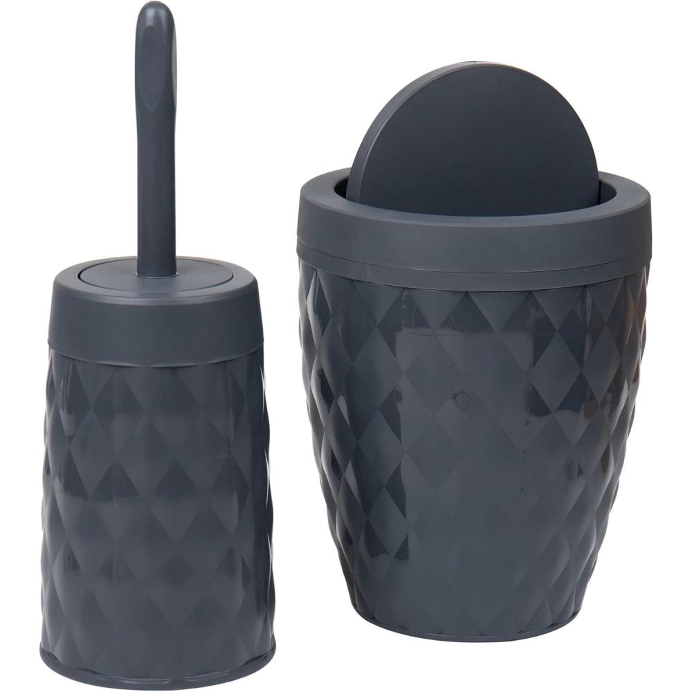imageMind Reader Trash Can and Toilet Brush Set Bathroom Decor Swivel Lid Accessories 875 W x 1125 H 2 Piece Set GrayGray