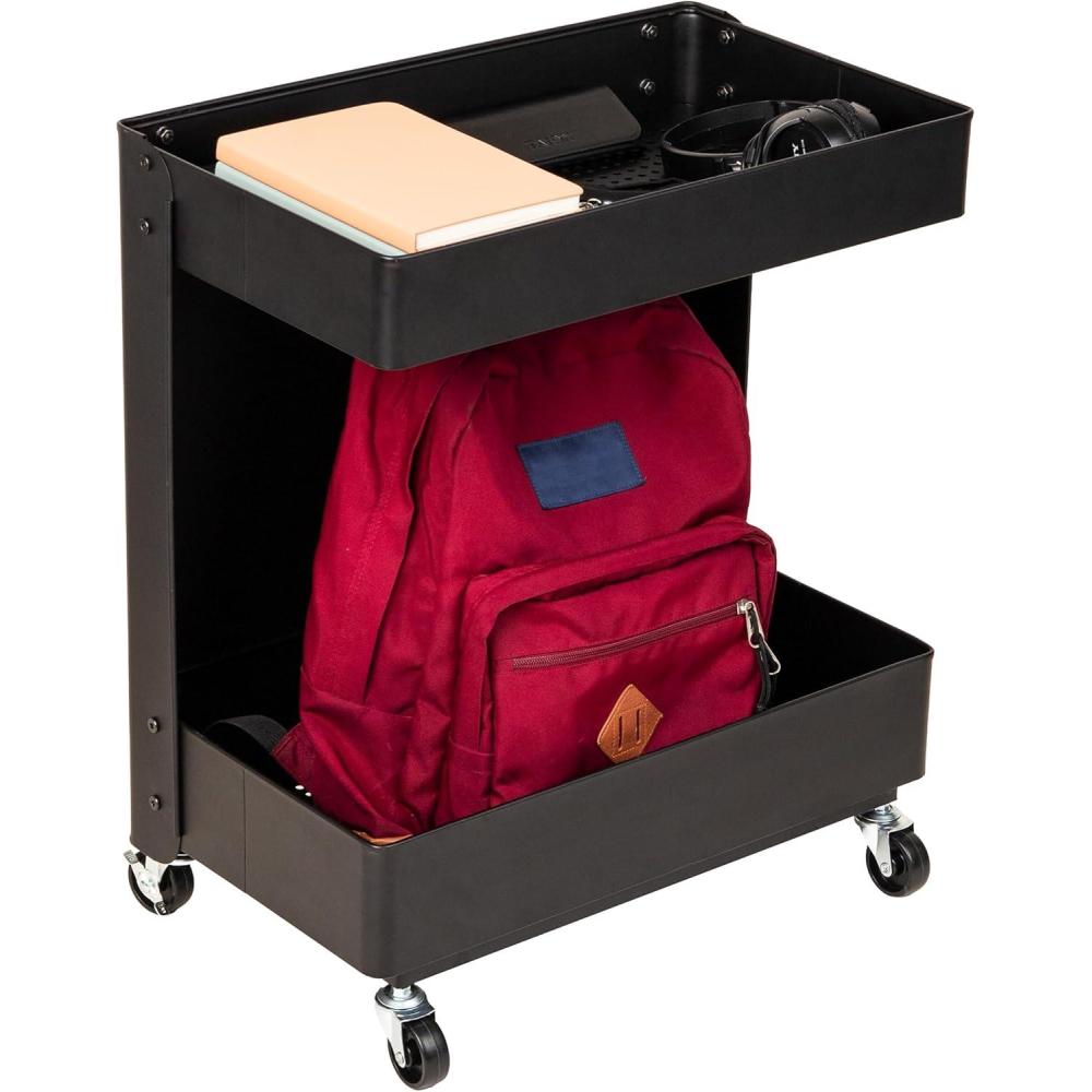 imageMind Reader Under Desk Rolling Cart 2Tier Steel Utility Organizer No Assembly Required 12 L x 20 W x 235 H Black