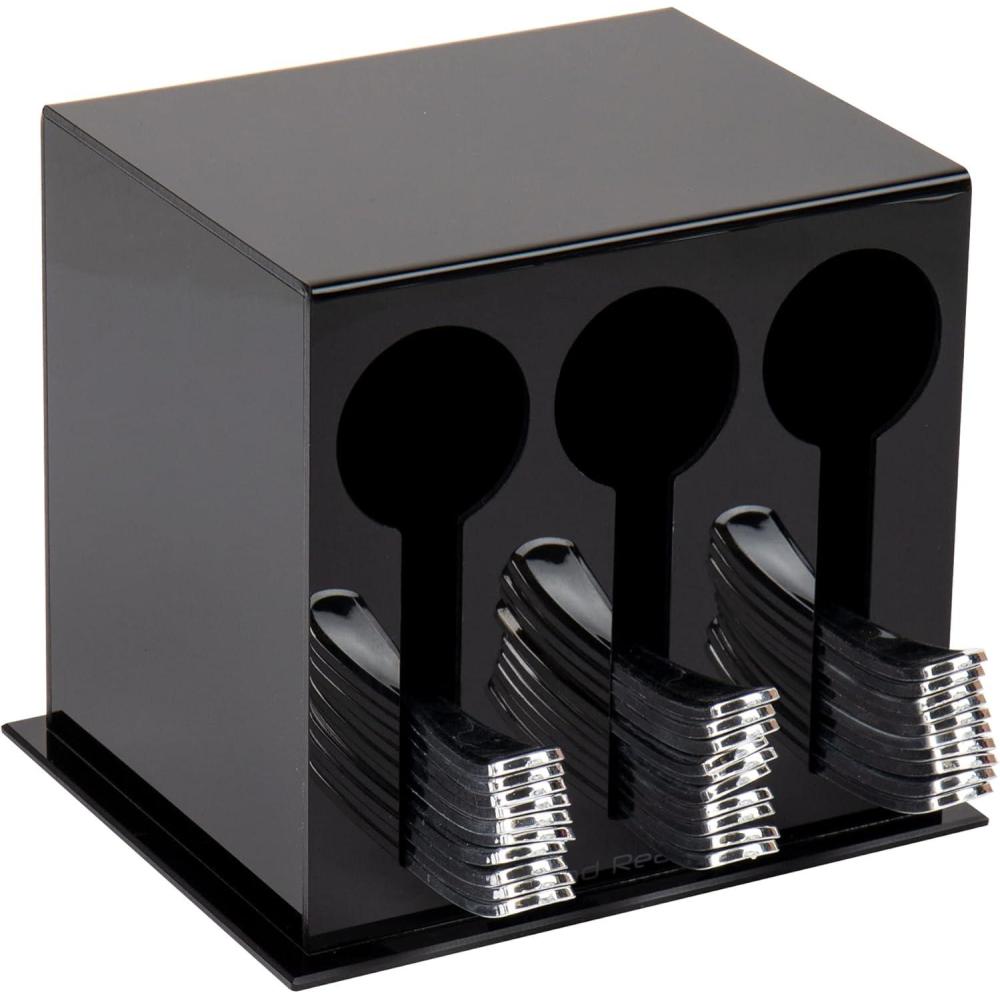 imageMind Reader Utensil Dispenser Silverware Organizer Plastic Fork and Spoon DIspenser Kitchen 7L x 575W x 6H BlackBlack
