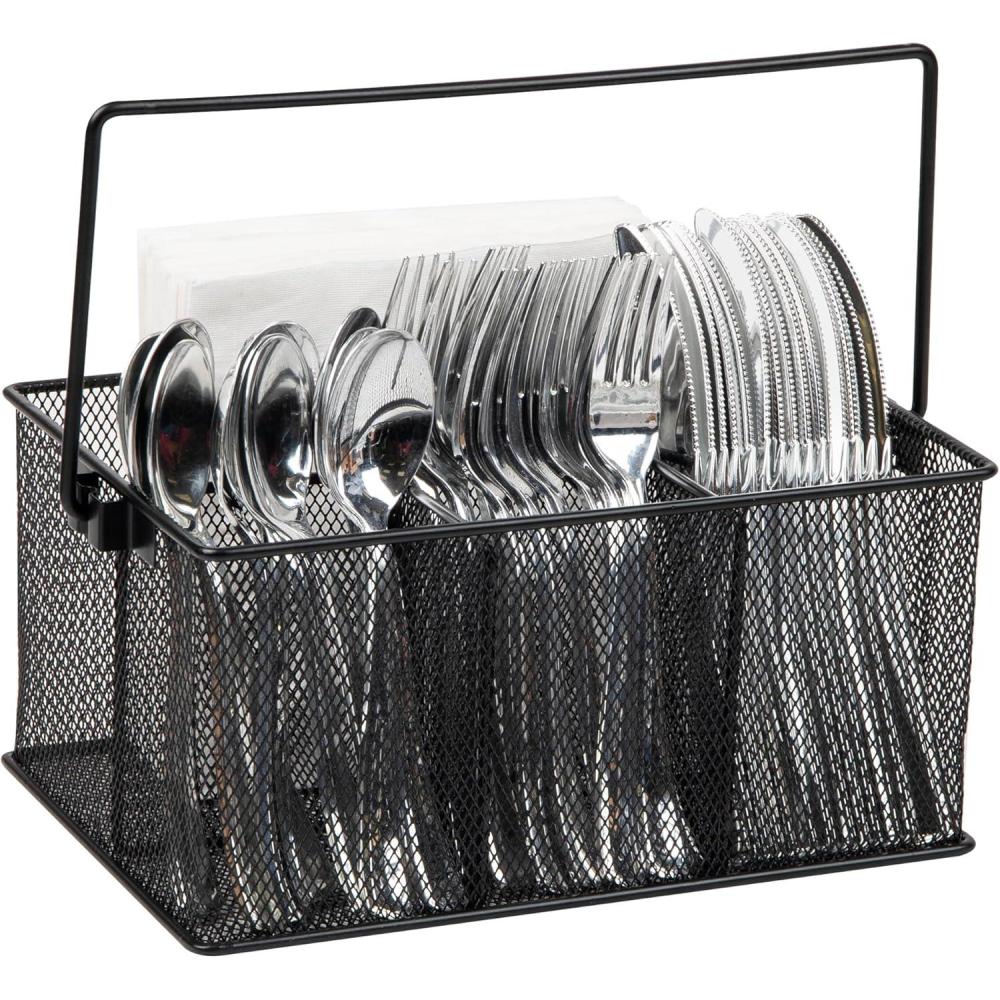 imageMind Reader Utensil Holder Silverware Organizer Caddy Cutlery Holder Kitchen Metal Mesh 10L x 7W x 475H Black