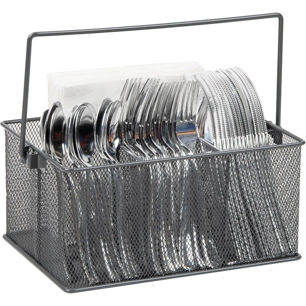 imageMind Reader Utensil Holder Silverware Organizer Caddy Cutlery Holder Kitchen Metal Mesh 10L x 7W x 475H Gray
