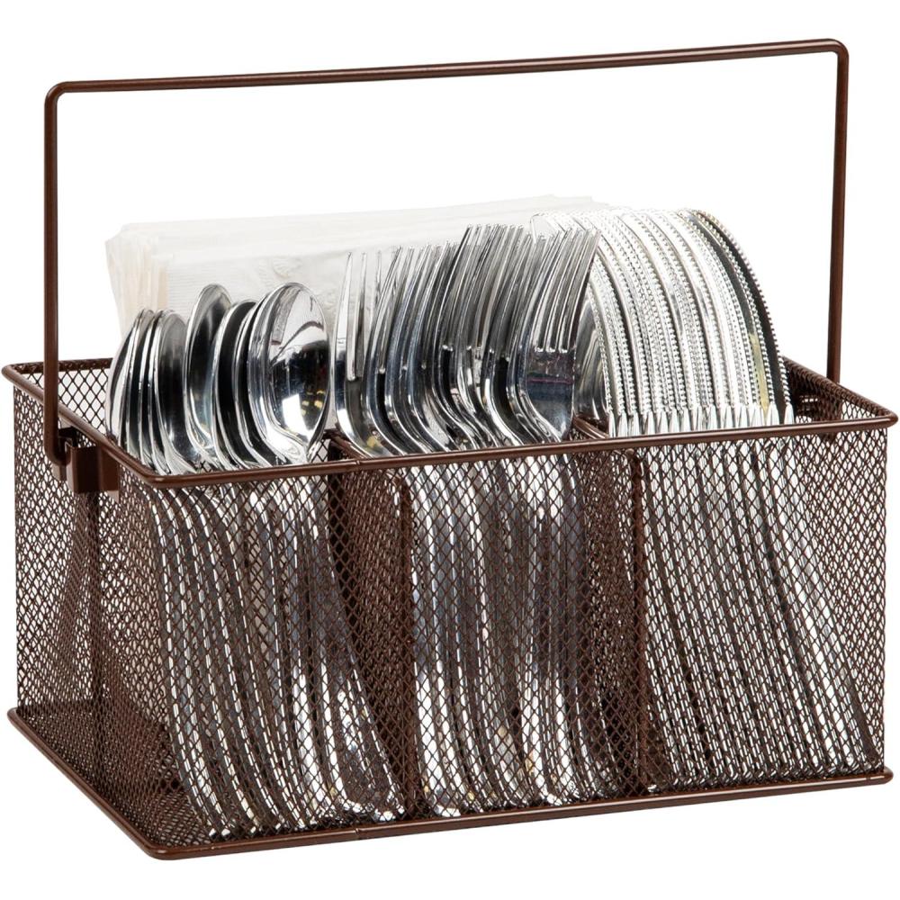imageMind Reader Utensil Holder Silverware Organizer Caddy Cutlery Holder Kitchen Metal Mesh 10L x 7W x 475H Silver4 Compartments