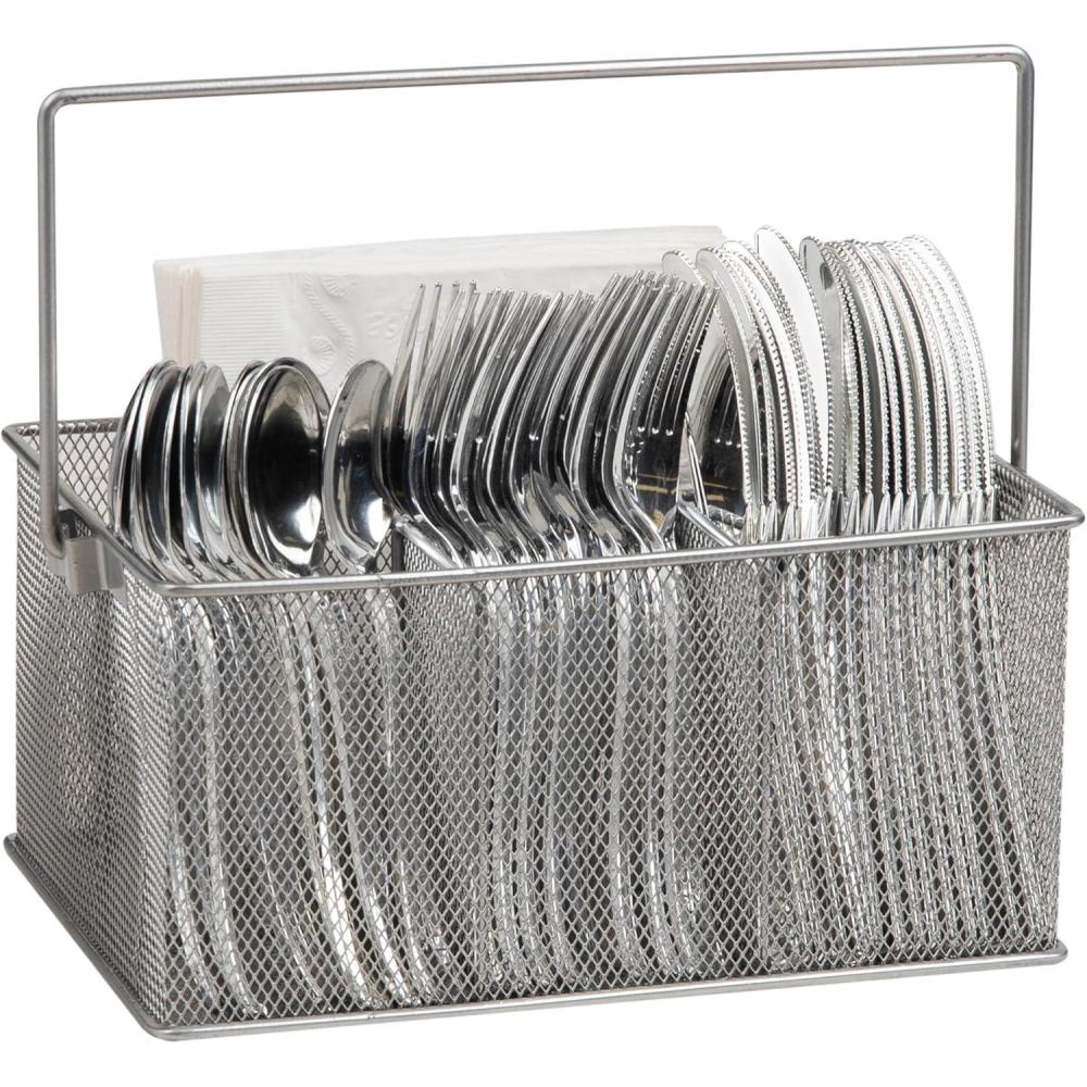 imageMind Reader Utensil Holder Silverware Organizer Caddy Cutlery Holder Kitchen Metal Mesh 10L x 7W x 475H SilverSingle