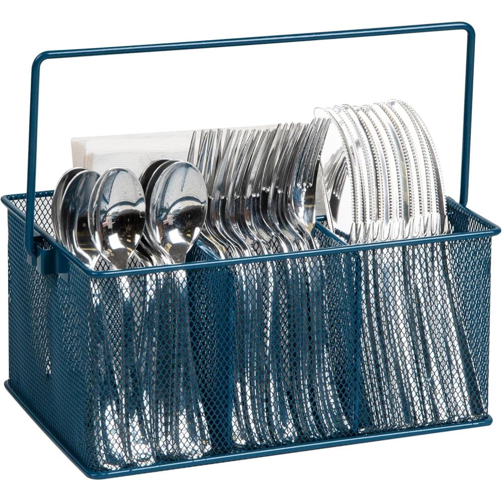imageMind Reader Utensil Holder Silverware Organizer Caddy Cutlery Holder Kitchen Metal Mesh 10L x 7W x 475H Turquoise