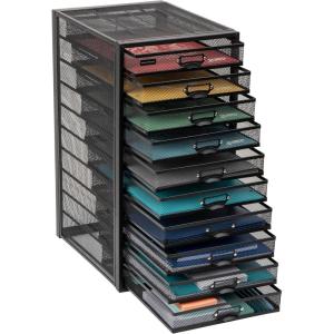 Mind Reader 10-Drawer Desk Organizer for Office Supplies, Crafts, Mail Sorting & More, Metal Mesh, 10.75″L x 14″W x 21.25″H, Silver(Black)