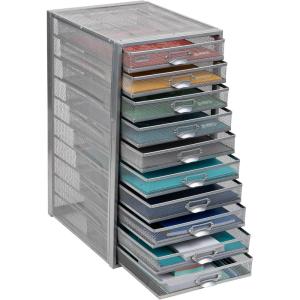Mind Reader 10-Drawer Desk Organizer for Office Supplies, Crafts, Mail Sorting & More, Metal Mesh, 10.75″L x 14″W x 21.25″H, Silver(Silver 10 Drawer)