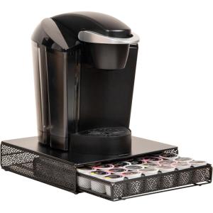 Mind Reader 2 Drawer Coffee Pod Organizer with Removable Dividers, 72 Pod Capacity, Metal Mesh Coffee Station Base with Guided Drawer Track, Black(Square 36 Capacity)