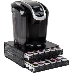 Mind Reader 2 Drawer Coffee Pod Organizer with Removable Dividers, 72 Pod Capacity, Metal Mesh Coffee Station Base with Guided Drawer Track, Black(Square 72 Capacity)