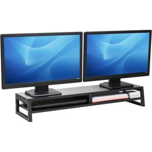 Mind Reader 2-Tier MDF Double Monitor Stand, Dual Screen Riser with Storage Shelf, 33.75 Inch Wide, 88 lb Capacity, Black
