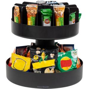 Mind Reader 2-Tier Snack Carousel, Countertop Organizer, Snack Tray, Breakroom, Kitchen, 14.25″L x 14.25″W x 14″H, Black(Black)