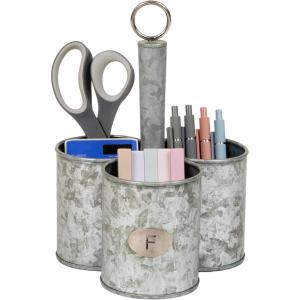 Mind Reader 3-Compartment Organizer with Handle, Multi-Use Storage Caddy, Galvanized Metal, 7″L x 7″W x 10″H, Silver(Black)