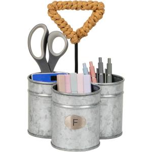Mind Reader 3-Compartment Organizer with Handle, Multi-Use Storage Caddy, Galvanized Metal, 7″L x 7″W x 10″H, Silver(Gray)