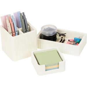 Mind Reader 3-Piece Cement Desk Organizer Set, Desktop Accessory Kit with Pen Cup, Sticky Note Holder, Catch-All Tray, Modern Office Decor, Cement, Cream