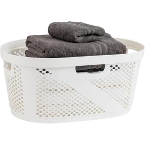 Mind Reader 40L Laundry Basket, Clothes Hamper, Wicker Design, Plastic, 23″L x 14.5″W x 10.5″H, White(White)