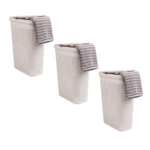 Mind Reader 40L Slim Laundry Hamper, Clothes Basket, Lid, Premium Wicker Design, Plastic, Set of 3, Ivory(Ivory)