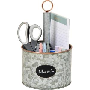Mind Reader 4-Compartment Organizer with Handle, Multi-Use Storage Caddy, Galvanized Metal, 6.5″L x 6.5″W x 10.63″H, Silver
