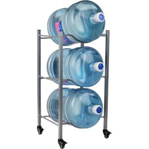 Mind Reader 5 Gallon Water Jug Stand, Water Bottle Holder, Water Cooler, Rack, Wheels, Metal, 16.5″L x 13.75″W x 41″H, Gray(3 Tier Wheels)