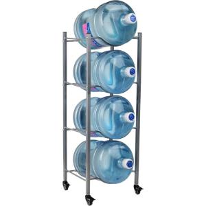 Mind Reader 5 Gallon Water Jug Stand, Water Bottle Holder, Water Cooler, Rack, Wheels, Metal, 16.5″L x 13.75″W x 41″H, Gray(4 Tier Wheels)