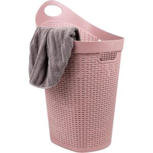Mind Reader 60L Rolling Laundry Hamper, Clothes Basket, Wheels, Wicker Style, Plastic, 19.5″L x 14.75″W x 29.25″H, Ivory(Pink)