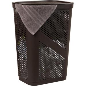 Mind Reader 60L Slim Laundry Hamper, Clothes Basket, Lid, Ventilated, Plastic, Set of 2, Black(Brown)
