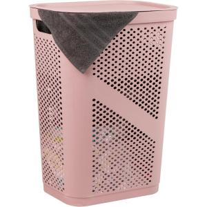 Mind Reader 60L Slim Laundry Hamper, Clothes Basket, Lid, Ventilated, Plastic, Set of 2, Black(Pink)