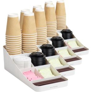 Mind Reader 7 Compartment Coffee Condiment, Cups, Lids, Sugars, Stirrers,Storage Organizer, White(4-Pack)